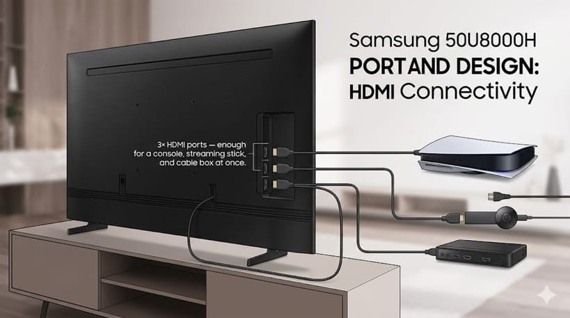 Samsung 50U8000H ports and design HDMI connectivity