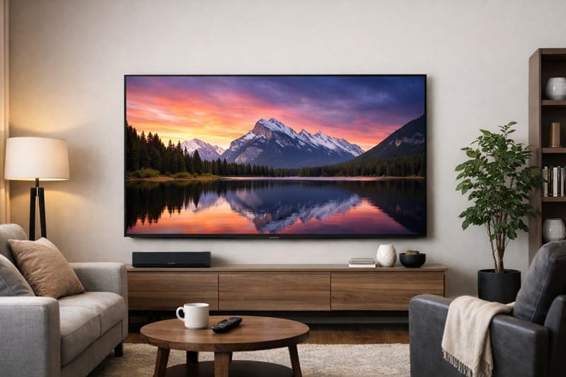 77-inch OLED TV wall mount installation in a living room