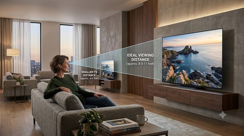 83 inch OLED TV viewing distance in a living room setup