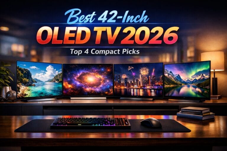 best 42 inch OLED TV setup on a desk 2026