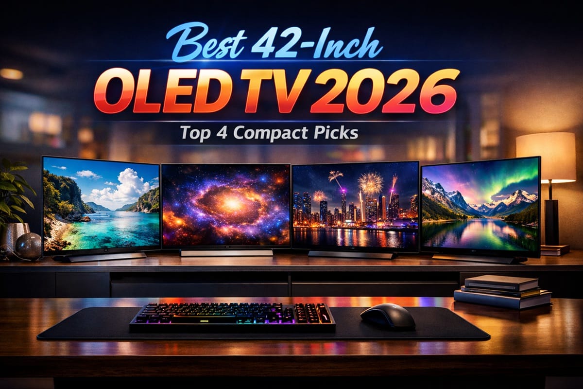 best 42 inch OLED TV setup on a desk 2026