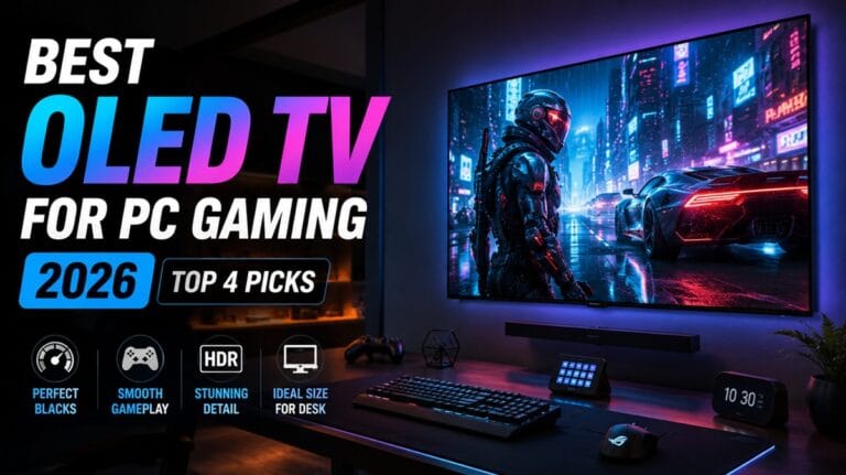 best OLED TVs for PC gaming desk setup with monitor arm