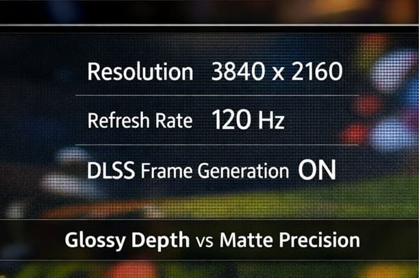 Close-up of Samsung 65QN70H screen showing subtle interlacing artifacts on UI text elements during 120Hz DLG emulation mode
Under DLG emulation at 120Hz, fine UI text and high-contrast HUD elements can exhibit subtle vertical interlacing shimmer — visible in controlled testing conditions.