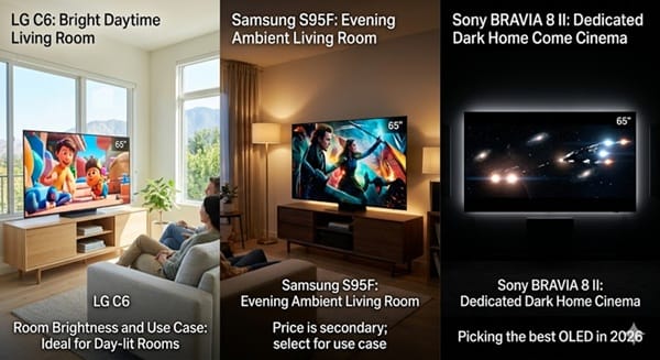 Room brightness and use case matter more than price when picking the right OLED TV in 2026.