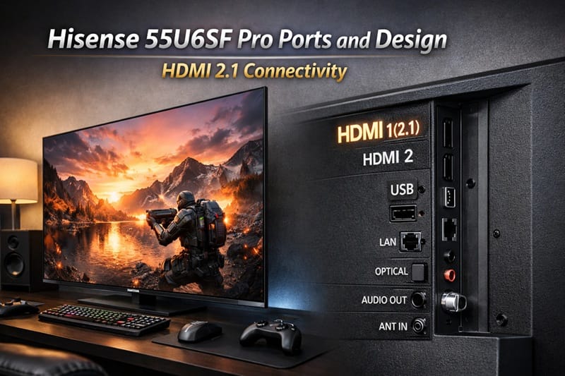 Hisense 55U6SF Pro ports and design — HDMI 2.1 connectivity