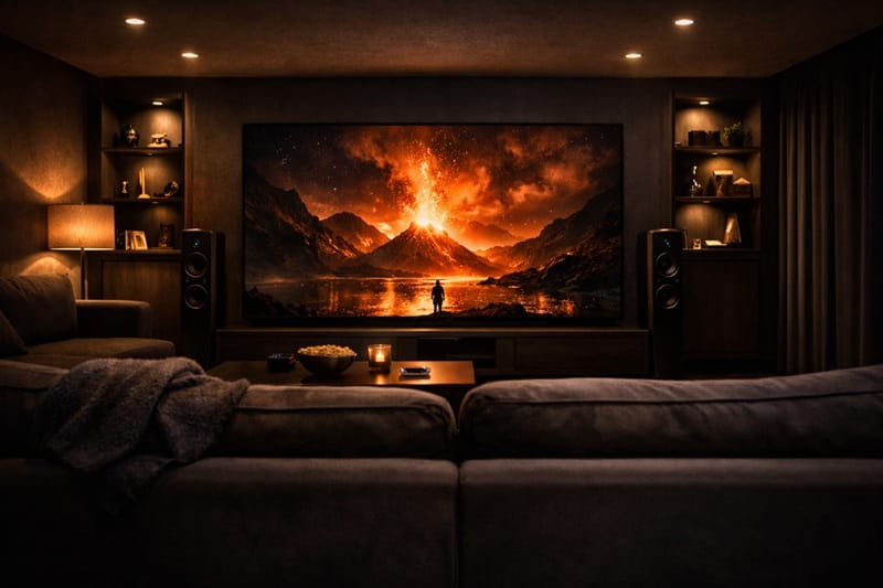 Is OLED worth it — OLED TV setup in a home theater environment with ambient lighting
