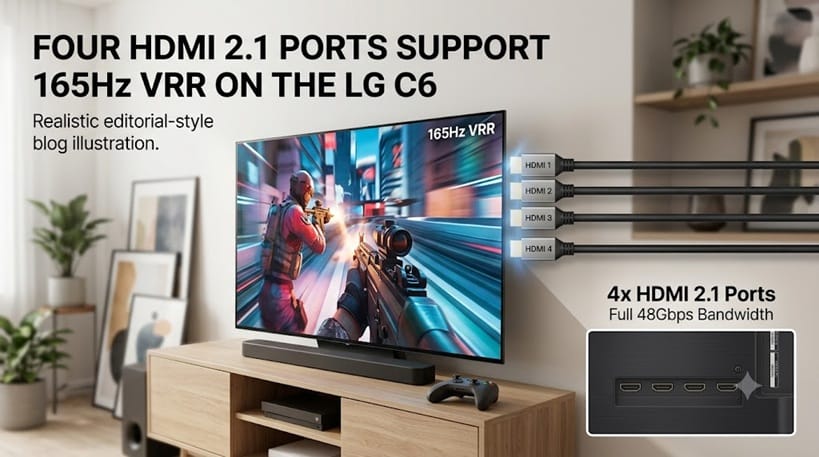 LG C6 OLED rear HDMI 2.1 ports close-up