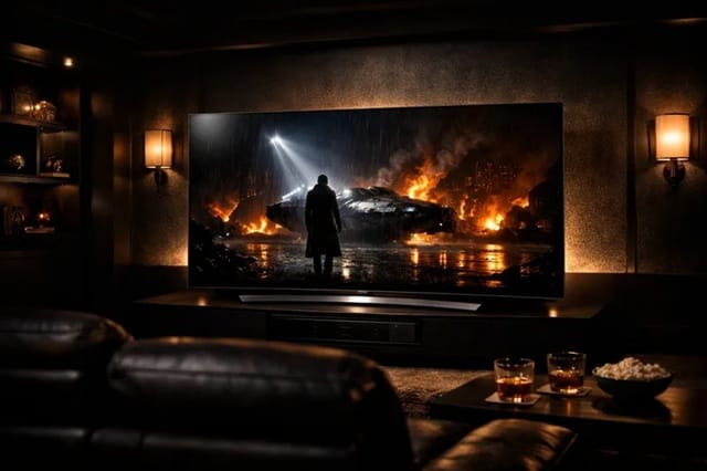 LG C6 glossy OLED panel showing deep black HDR scene