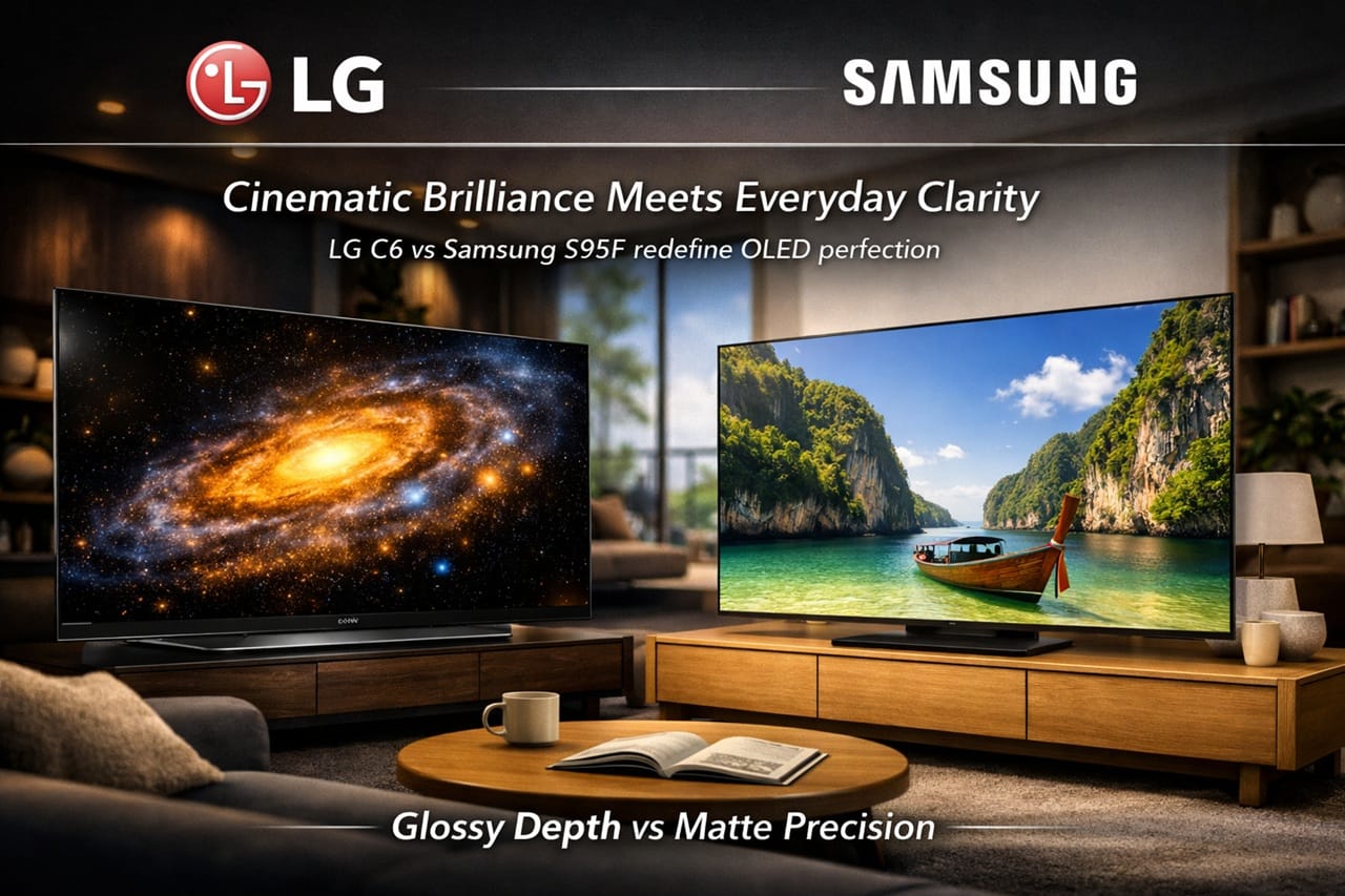 LG C6 vs Samsung S95F OLED TVs side by side 2026
