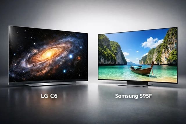 LG C6 vs Samsung S95F OLED TVs side by side 2026