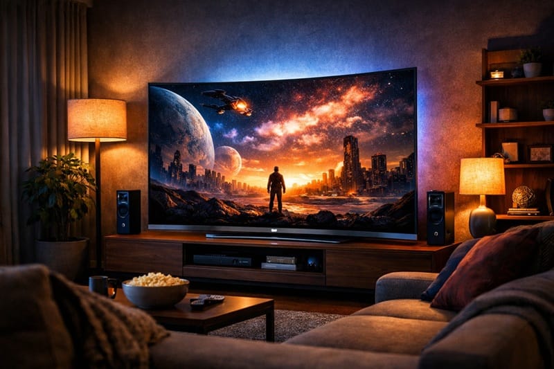 The LG C6H in a typical living room setup — four-stack panel brightness makes ambient light less of a concern than on previous C-series models.