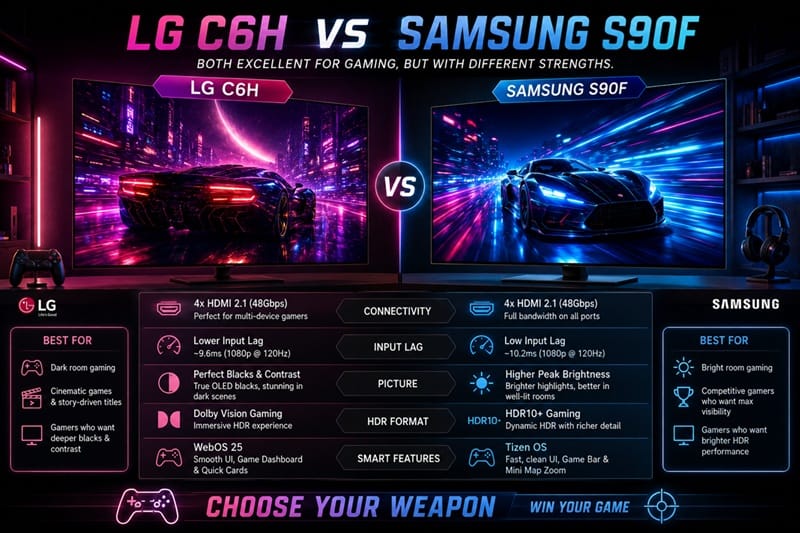 LG C6H vs Samsung S90F side by side gaming comparison