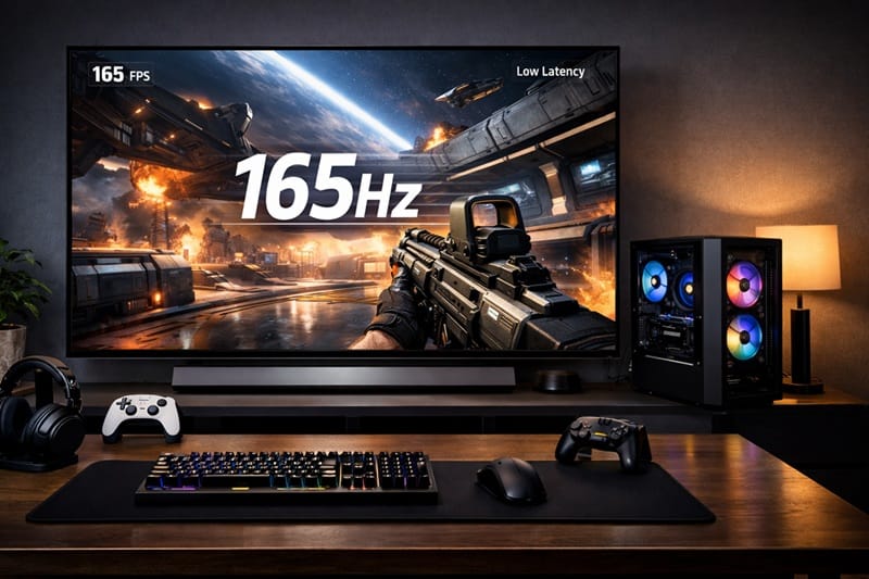 LG OLED TV gaming setup with 165Hz refresh rate