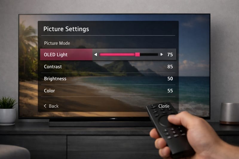 LG TV picture settings menu OLED Light slider