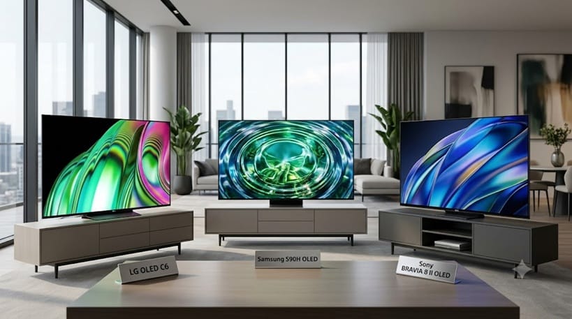 LG vs Samsung vs Sony OLED TVs side by side 2026