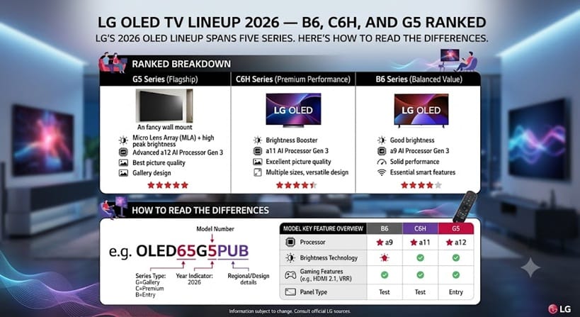 LG OLED TV lineup 2026 — B6, C6H, and G5 ranked