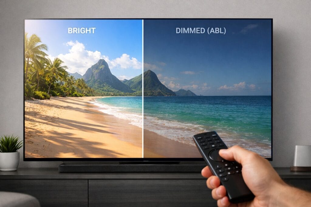 OLED ABL explained — brightness dimming on a bright screen