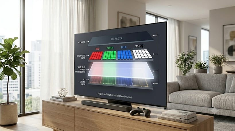 OLED TV in a bright living room