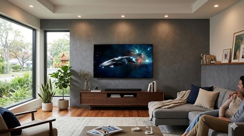 OLED TV in home living room setup showing picture quality in typical viewing conditions