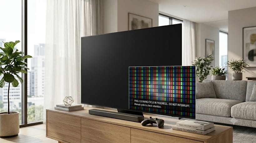 OLED TV running pixel cleaning maintenance cycle