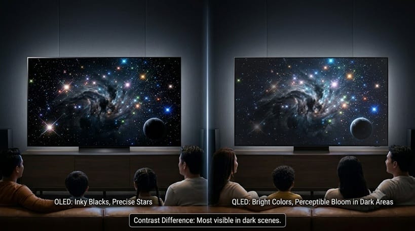 OLED and QLED panels side by side