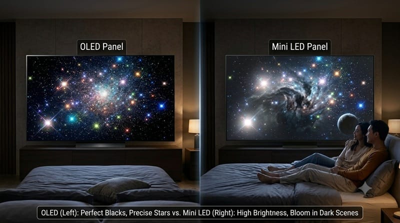 OLED black levels vs Mini LED blooming in dark room