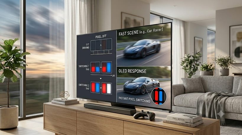 OLED motion response time — how pixels switch during fast scenes