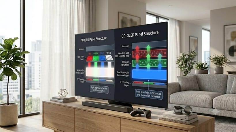 OLED panel types explained — WOLED and QD-OLED layers