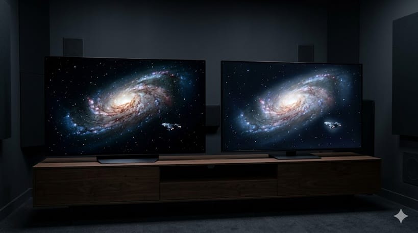 OLED vs LED TVs side-by-side comparison showing contrast difference in dark room