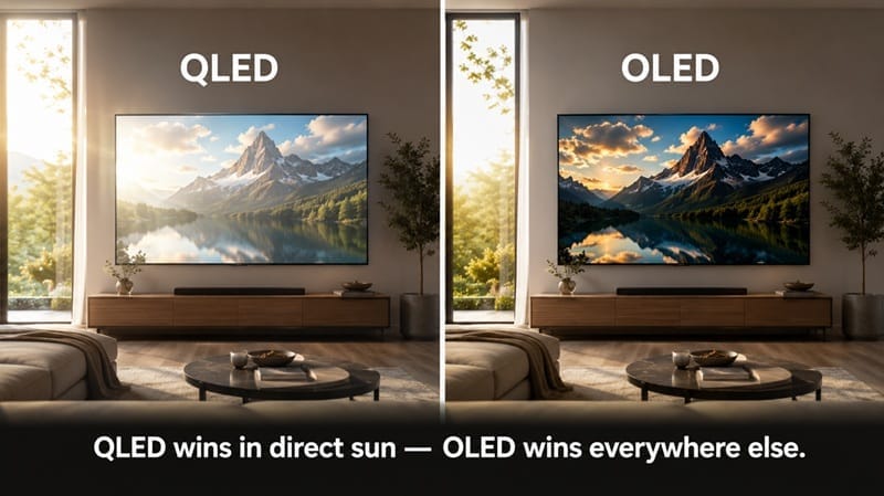 OLED vs QLED bright room side-by-side picture quality test