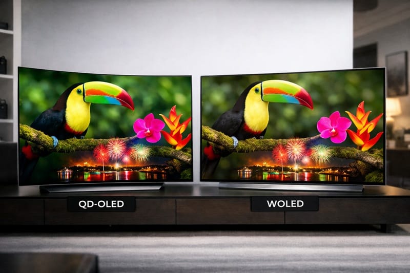 QD-OLED color volume advantage over WOLED panel diagram