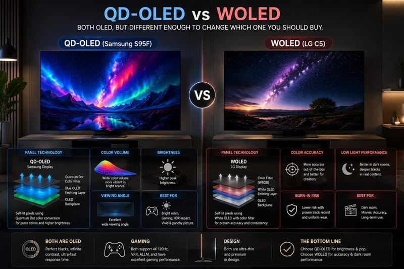 QD-OLED vs WOLED panel technology side by side comparison