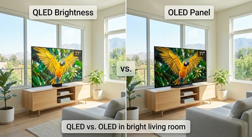 QLED brightness versus OLED in bright living room
