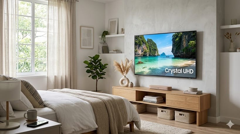 Samsung 43-inch U8000H Crystal UHD TV bedroom setup