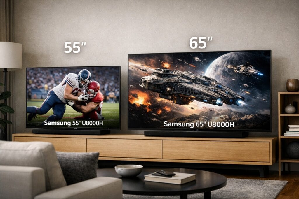 Samsung 55-inch U8000H vs 65-inch U8000H size comparison