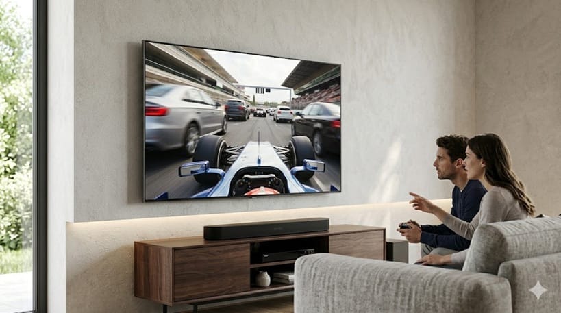 Samsung QN70H in living room — refresh rate real-world use