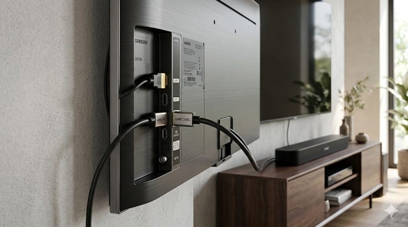 Samsung QN70H ports and design — rear HDMI connectivity