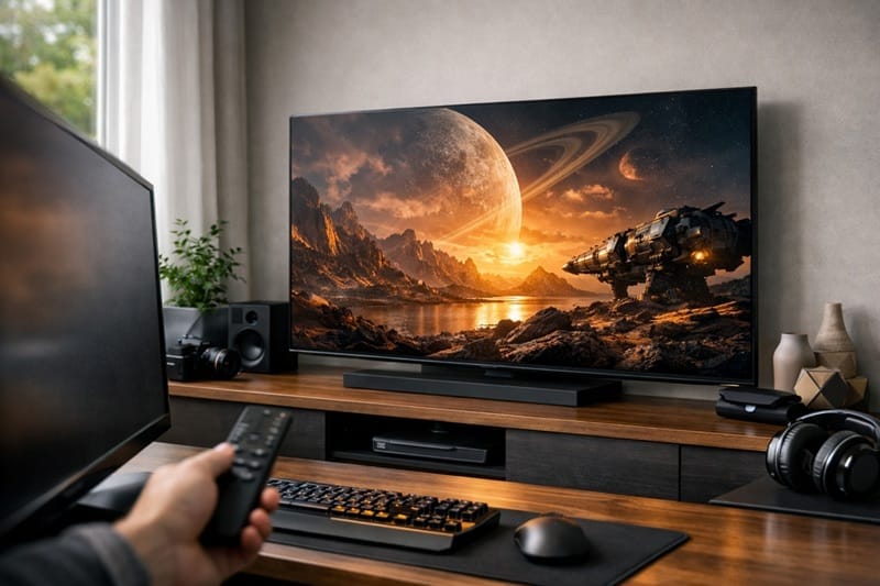 Samsung S95F OLED TV panel and stand