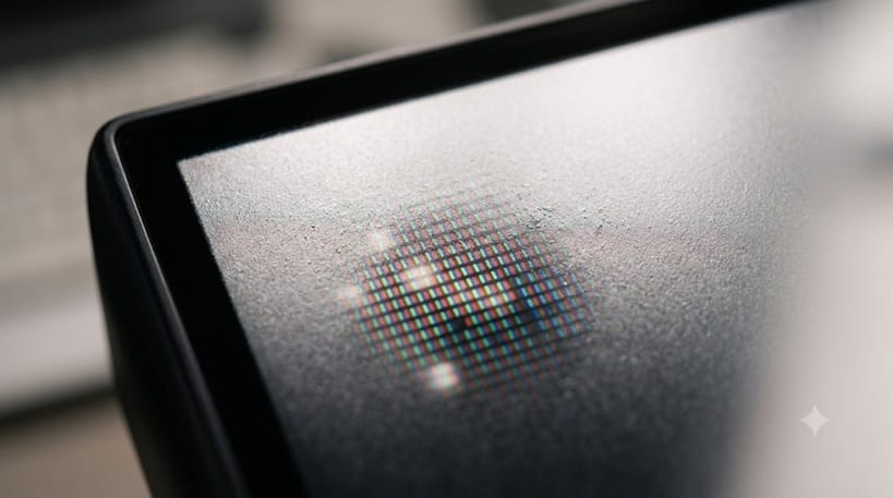 Samsung S95F OLED screen close-up showing matte coating