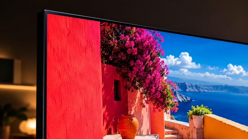 Samsung S95F panel close-up showing color detail