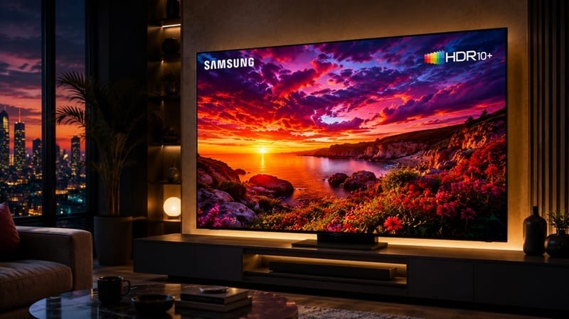 Samsung S95H QD-OLED displaying HDR10+ content with vivid color saturation