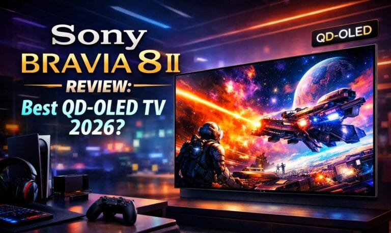 Image Alt: Sony BRAVIA 8 II QD-OLED TV displaying vivid HDR home cinema content