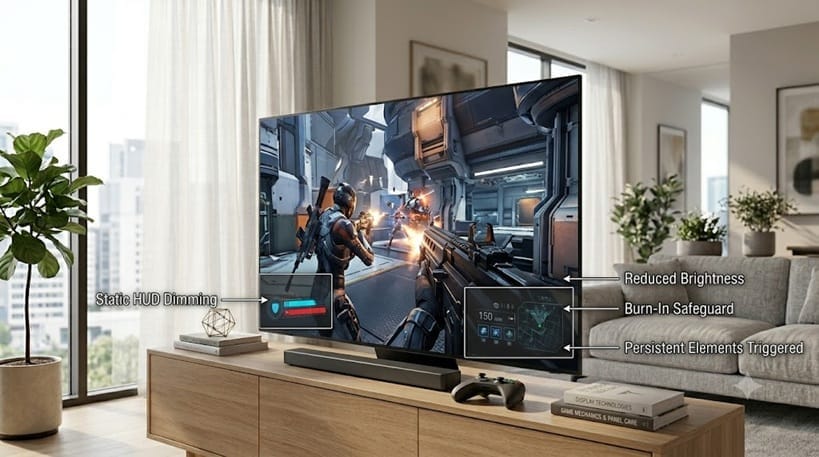Static HUD dimming on an OLED display during gameplay