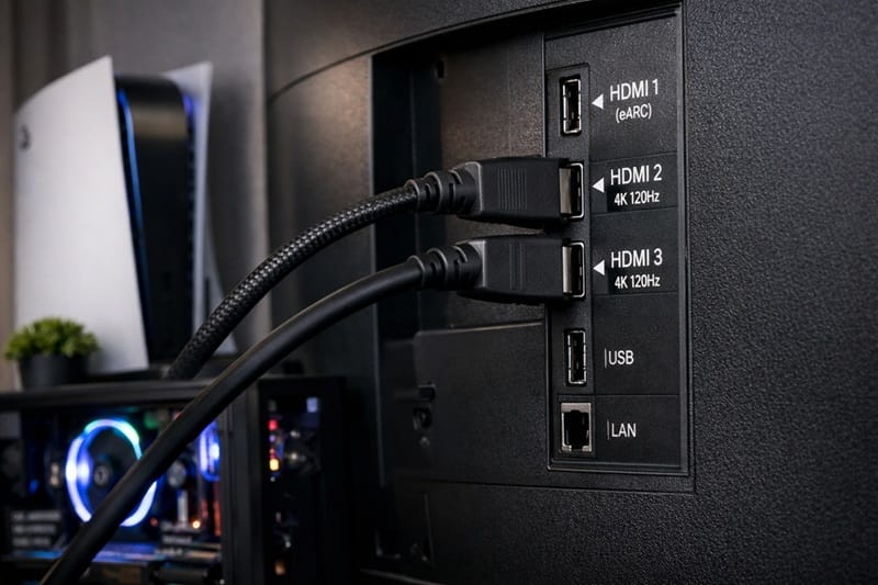 Samsung S90H 83 inch OLED rear ports and HDMI connections