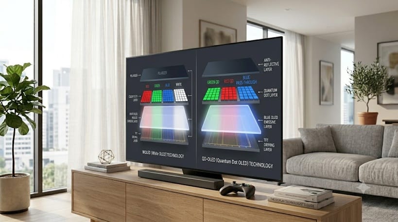 WOLED and QD-OLED panel structure comparison