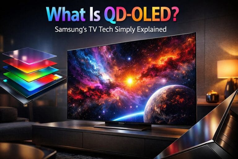 what is QD-OLED — Samsung quantum dot OLED panel diagram