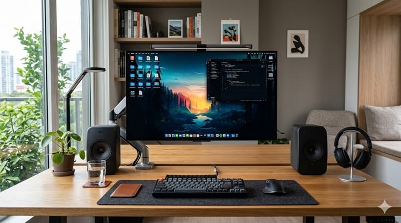 Best 42-Inch OLED TVs 2026 setup on a desk 2026