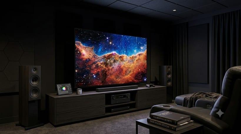 dark room home theater OLED viewing setup