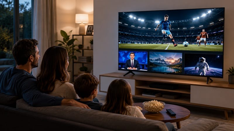 family watching Samsung Crystal UHD 4K TV living room