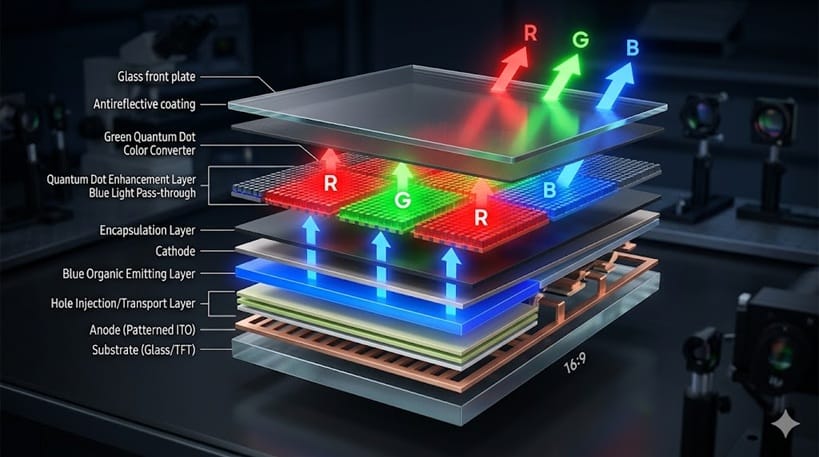 what is QD-OLED — Samsung quantum dot OLED panel diagram